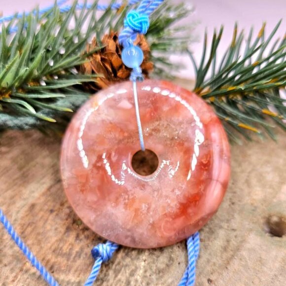 Nature Cherry Blossom Agate Jumbo Donut Pendant Necklace - Picture 4 of 10